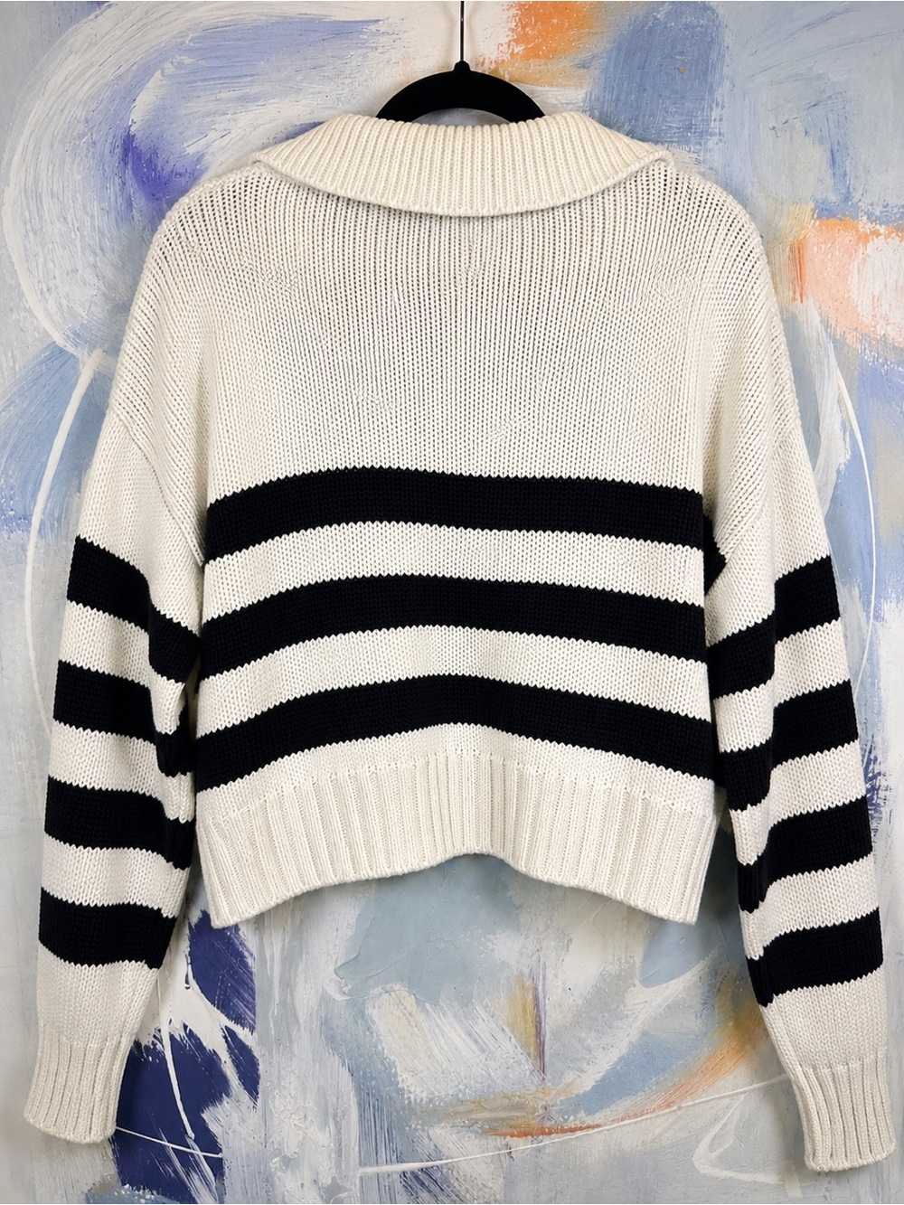 PISTOLA Arlo Striped Collared Sweater Black White 100% Cotton Polo Knit M - Picture 2 of 9